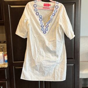 Lilly Pulitzer Cream Dress with Blue Embroidery